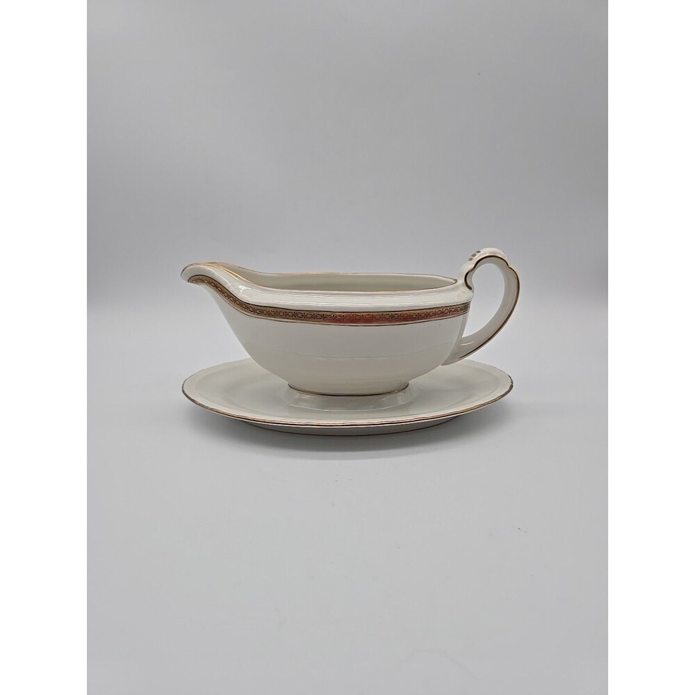 Rorstrand Sweden Porcelain Gravy Boat w/plate Fine China White & Gold Trim #622